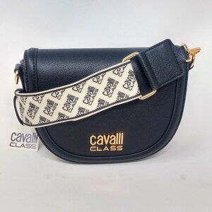 Roberto Cavalli Class Milan Saddle Crossbody Bag Black